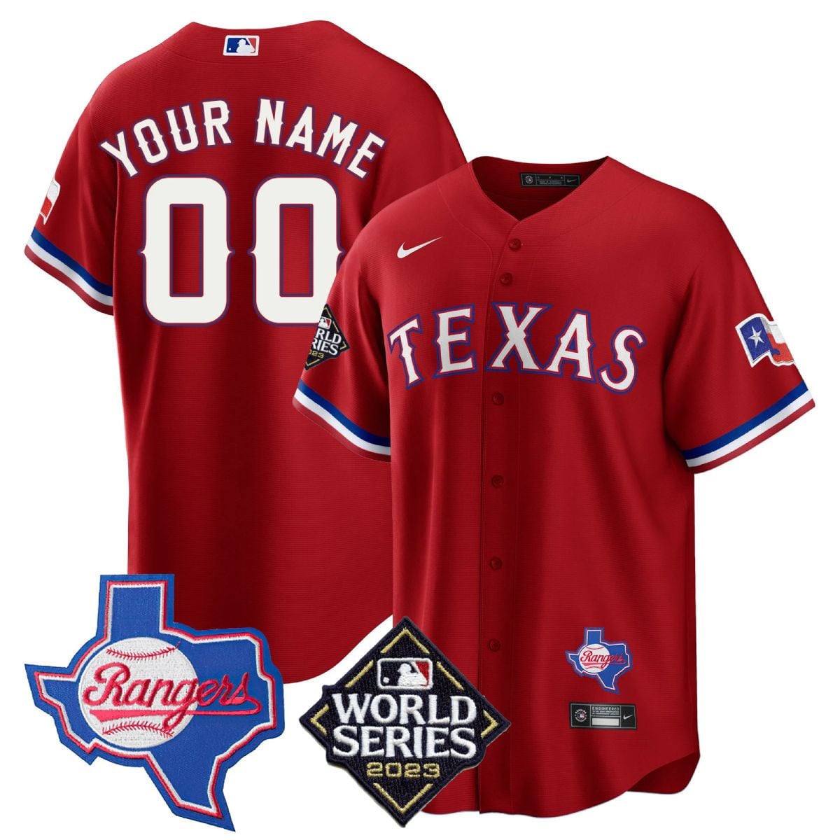 Youth's Texas Rangers Limited Cool Base Custom Jersey - 2023 World Series Patch/ Texas State Patch - All Stitched