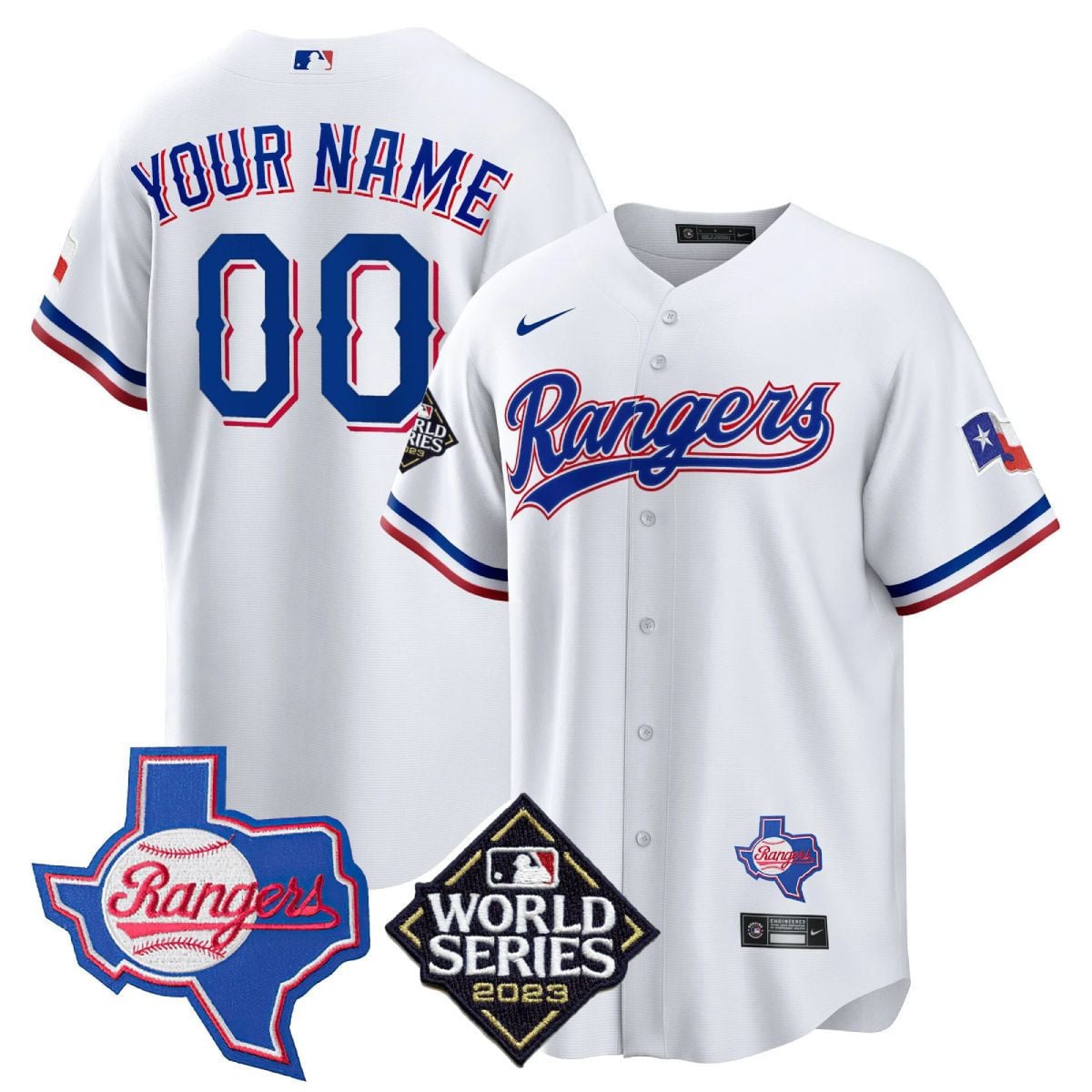 Youth's Texas Rangers Limited Cool Base Custom Jersey - 2023 World Series Patch/ Texas State Patch - All Stitched