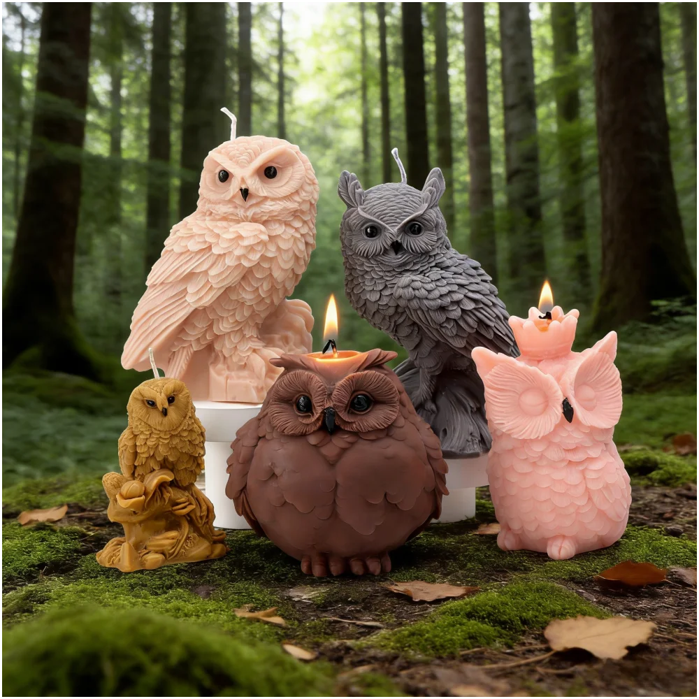 Patterned Owl Standing Stone Silicone Candle Mold Owl Animal Moulds Handmade Soap Gypsum Crafts