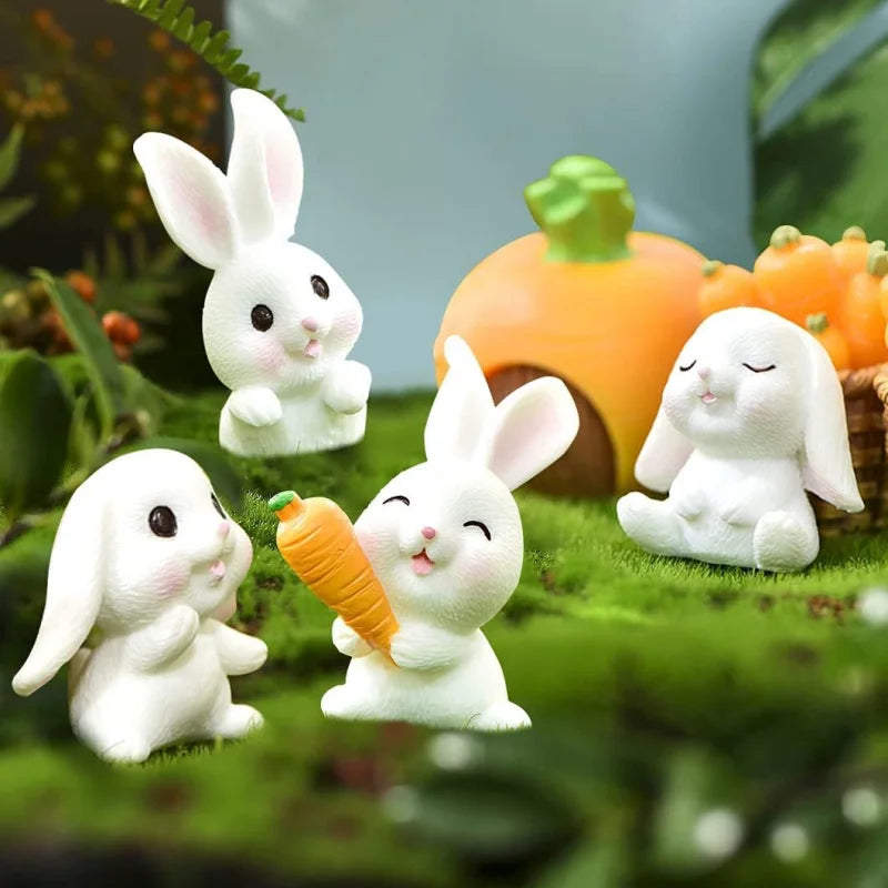 4-Pack Rabbit Miniature, Figurines Carrot Fairy Garden, Mini DIY Ornament, Micro Landscape Decorations Home