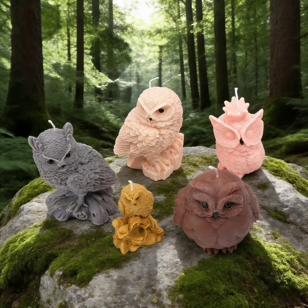 Patterned Owl Standing Stone Silicone Candle Mold Owl Animal Moulds Handmade Soap Gypsum Crafts