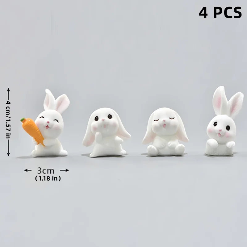 4-Pack Rabbit Miniature, Figurines Carrot Fairy Garden, Mini DIY Ornament, Micro Landscape Decorations Home