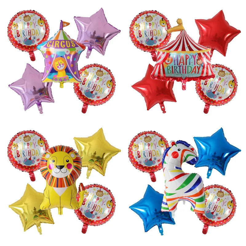 Circus Animal Foil Balloons Clown Rainbow Zebra Golden Lion Balloon Birthday Baby Shower Party