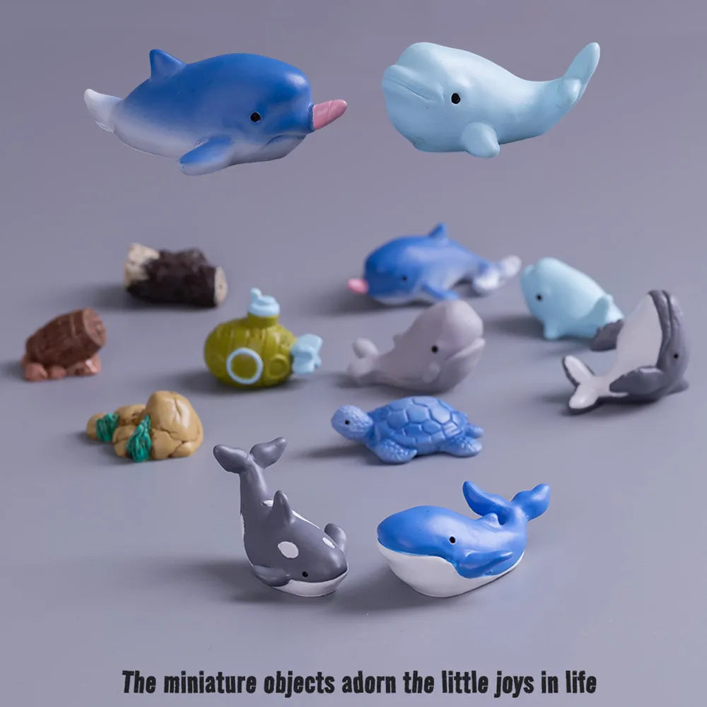11-Pack Ocean Whale Set Micro Landscape DIY Accessories Resin Miniatures Narwhal，Orca，Blue Whale Aquarium Decorative