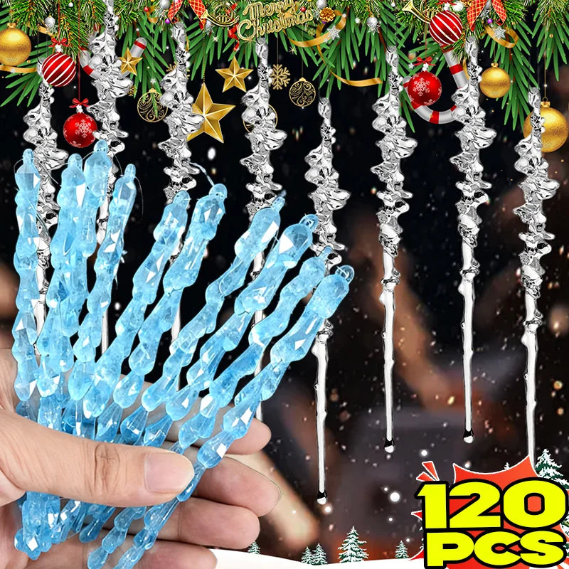 5-120-Pack Clear Christmas Ice Icicle Ornament Glossy Christmas Trees Windows Door Beautiful Garlands Christmas