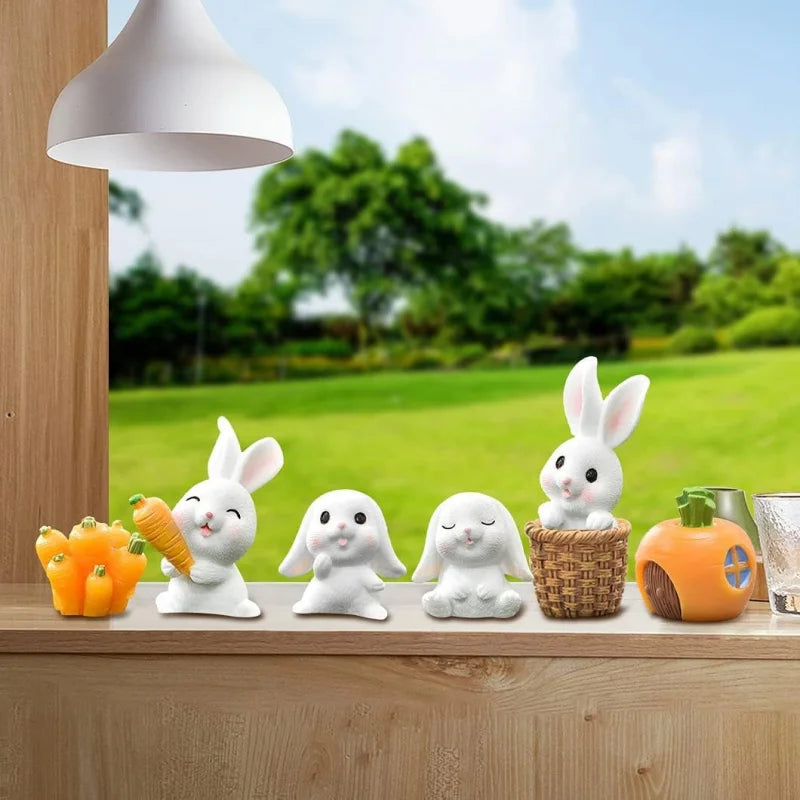 4-Pack Rabbit Miniature, Figurines Carrot Fairy Garden, Mini DIY Ornament, Micro Landscape Decorations Home