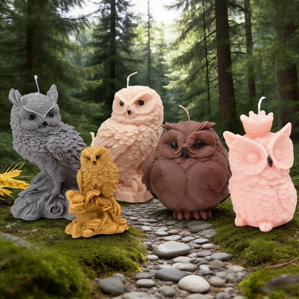 Patterned Owl Standing Stone Silicone Candle Mold Owl Animal Moulds Handmade Soap Gypsum Crafts