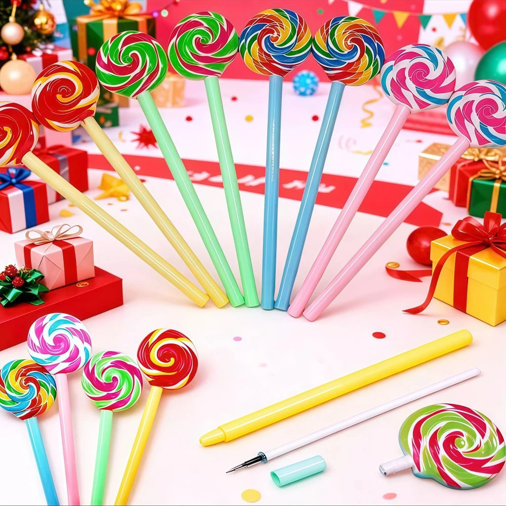 Rainbow Color Lollipop Pens, Birthday Carnival, Baby Shower, Easter Party Favors, School Prize Gift