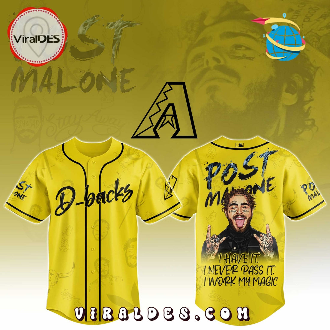 Arizona Diamondbacks x Post Malone Tour Baseball Jersey