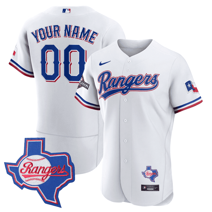 Texas Rangers Texas State Patch Custom Jersey - All Stitched