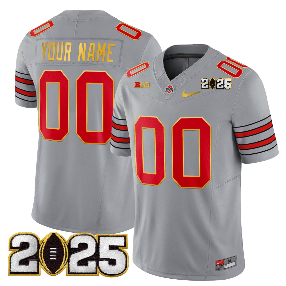 Ohio State Buckeyes 'Heritage Stripe' 2025 CFP Final Patch Gold Trim Vapor Limited Custom Jersey - All Stitched
