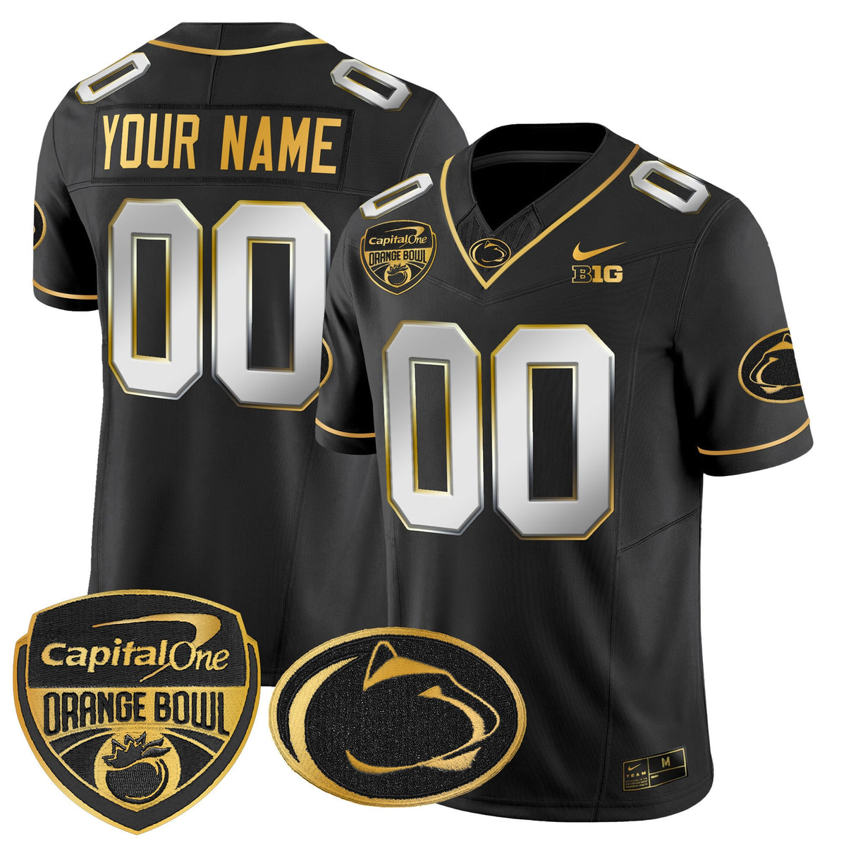 Penn State Nittany Lions Orange Bowl Patch Gold Vapor Limited Custom Jersey V2 - All Stitched