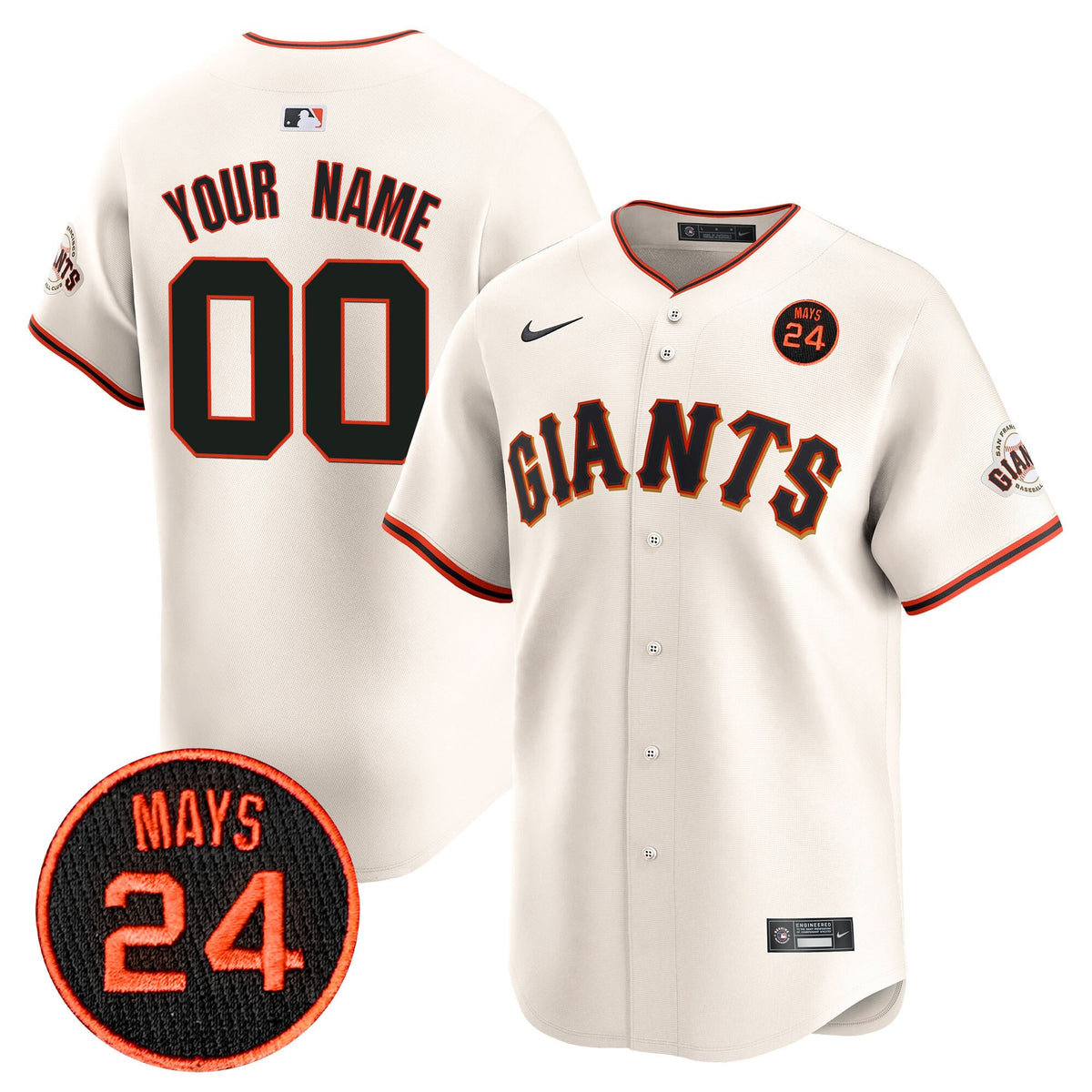 San Francisco Giants 2024 Willie Mays Patch Vapor Premier Limited Custom Jersey V3 - All Stitched