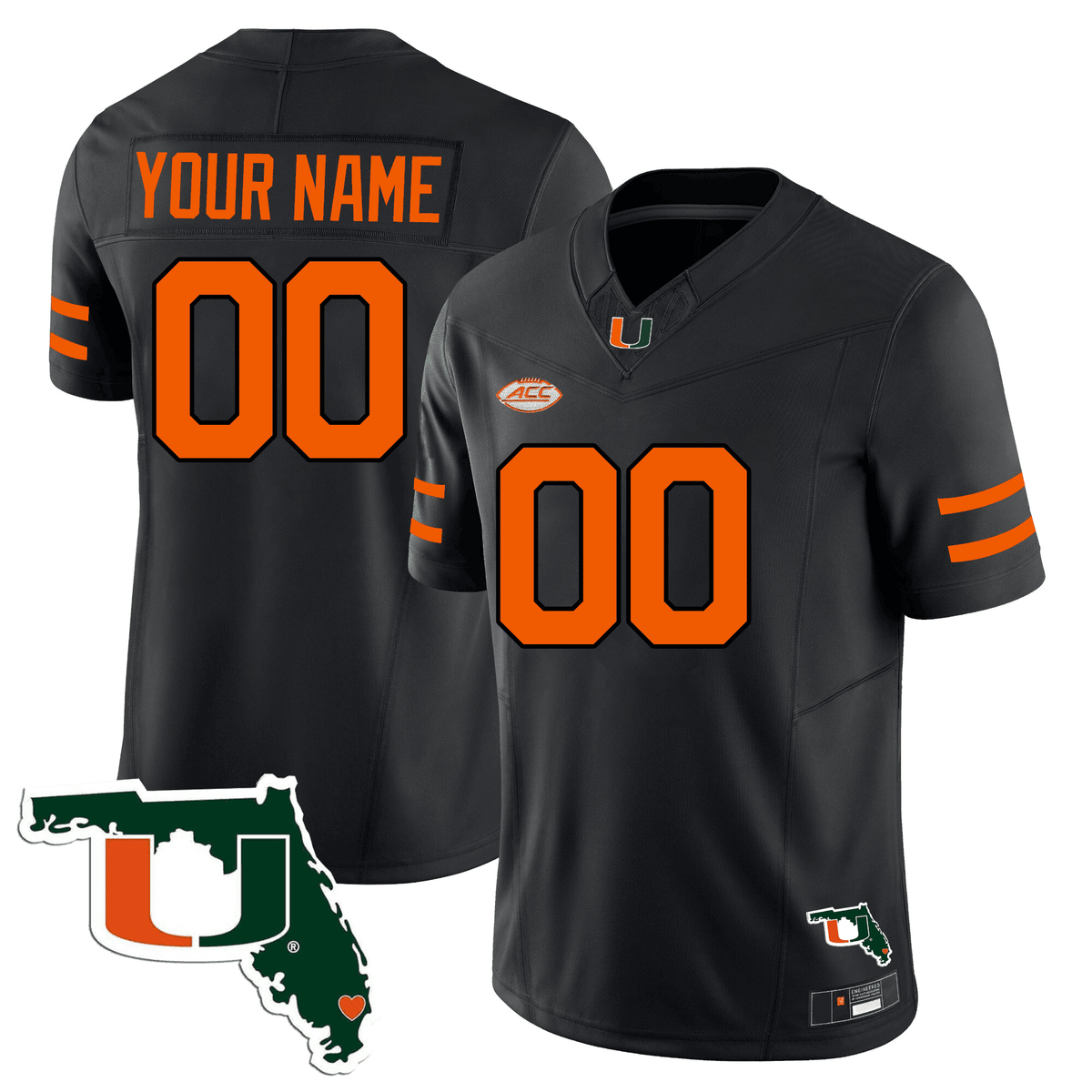 Miami Hurricanes Florida Map Patch Vapor Premier Limited Custom Jersey - All Stitched