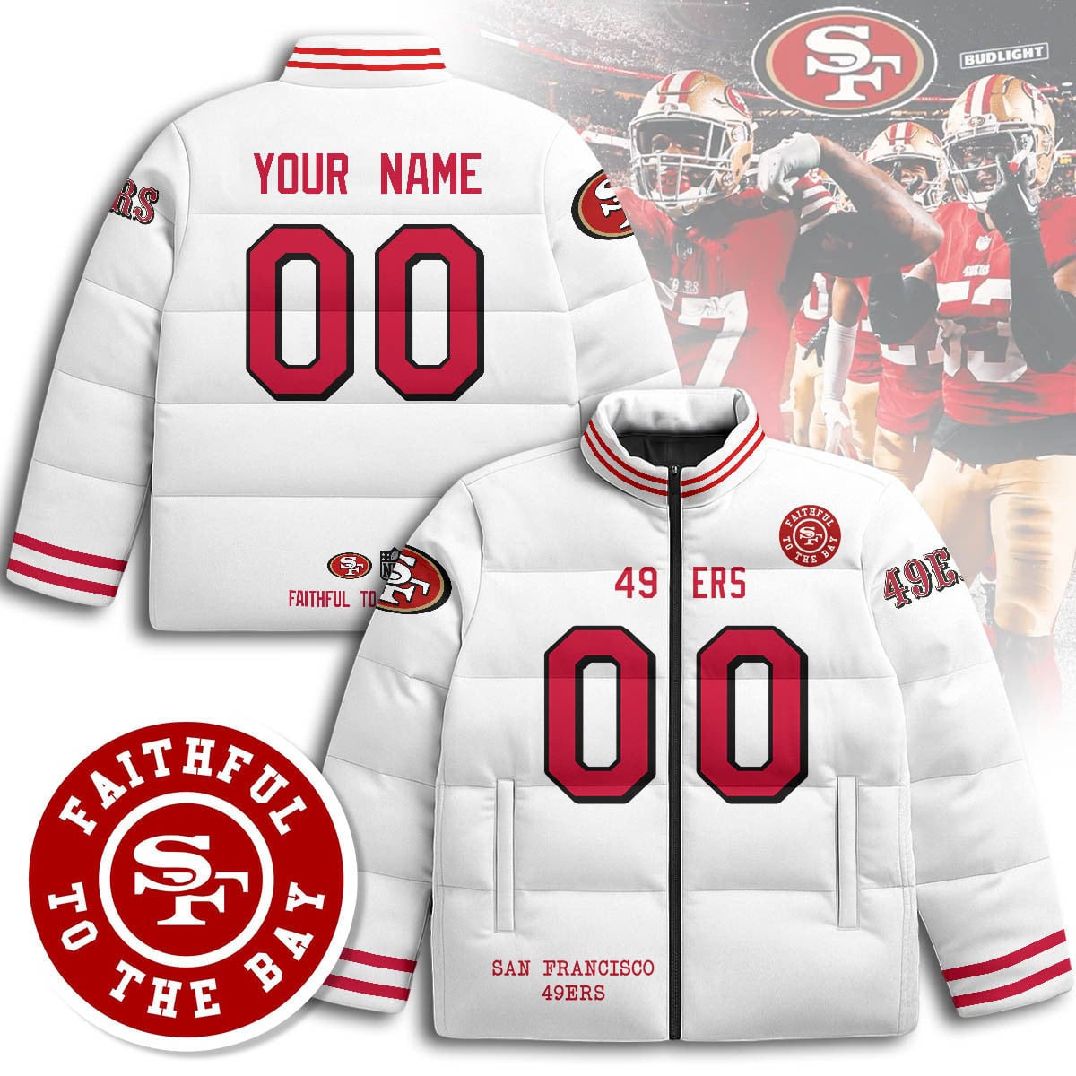 San Francisco 49ers Unisex Custom Puffer Jacket