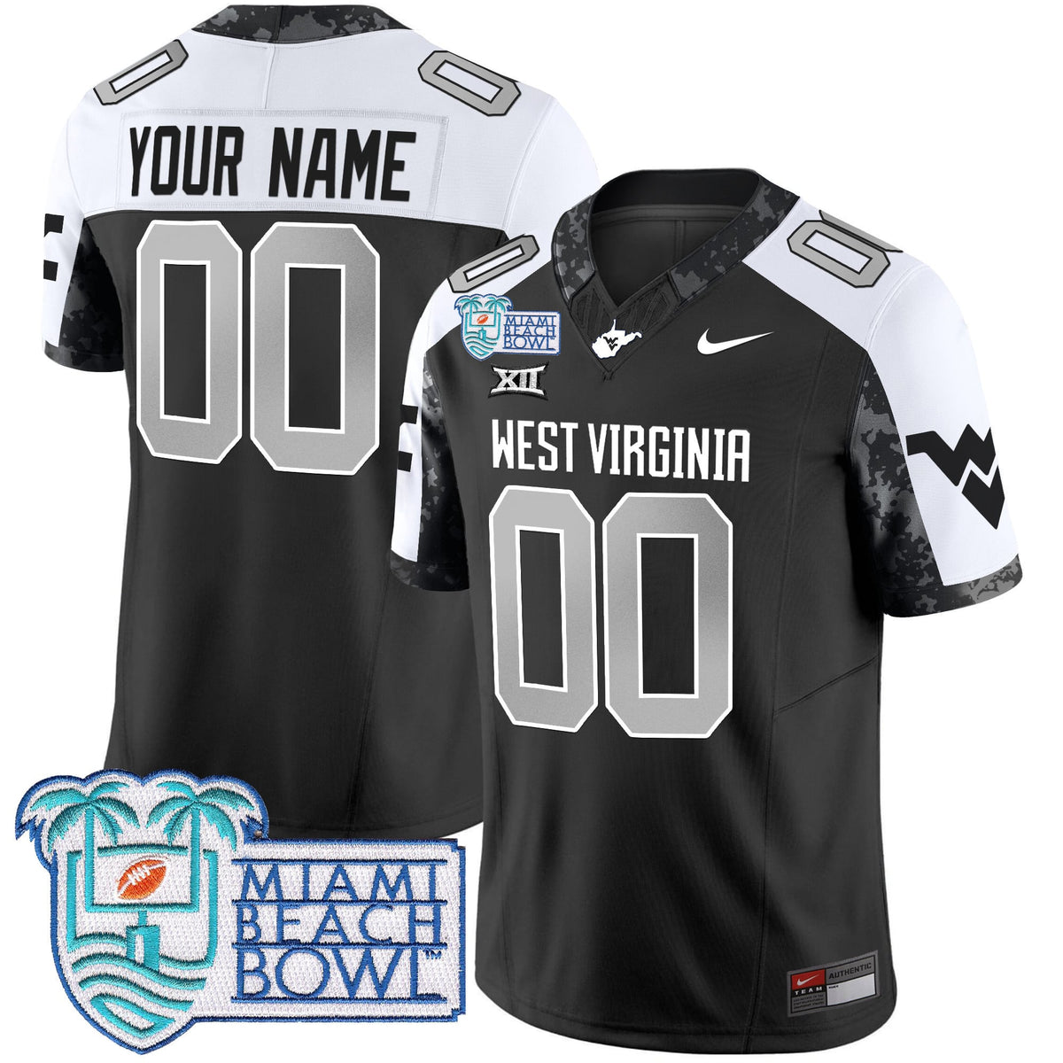 West Virginia Mountaineers 2025 Miami Beach Bowl Patch Vapor Limited Custom Jersey - All Stitched