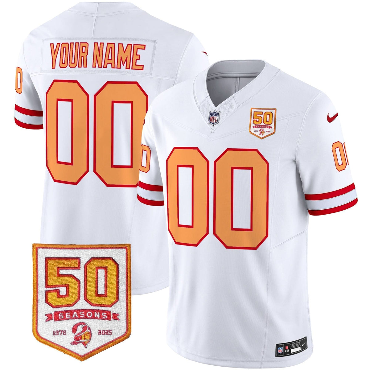 Tampa Bay Buccaneers Throwback 50th Season Patch Vapor Limited Custom Jersey - All Stitched