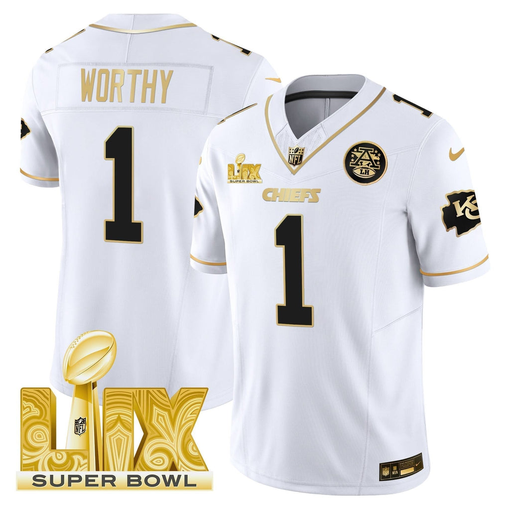 Chiefs Super Bowl LIX Patch Gold Vapor Limited Jersey - All Stitched