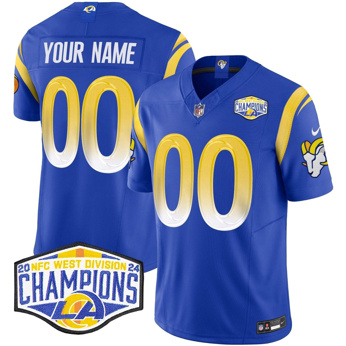 Los Angeles Rams 2024 NFC West Division Champions Vapor Limited Custom Jersey - All Stitched