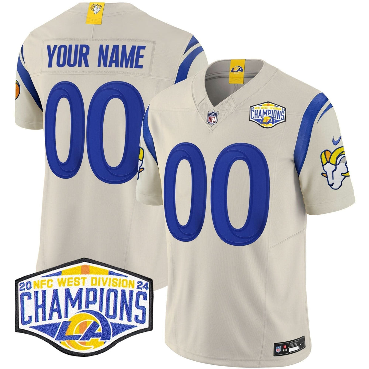 Los Angeles Rams 2024 NFC West Division Champions Vapor Limited Custom Jersey - All Stitched