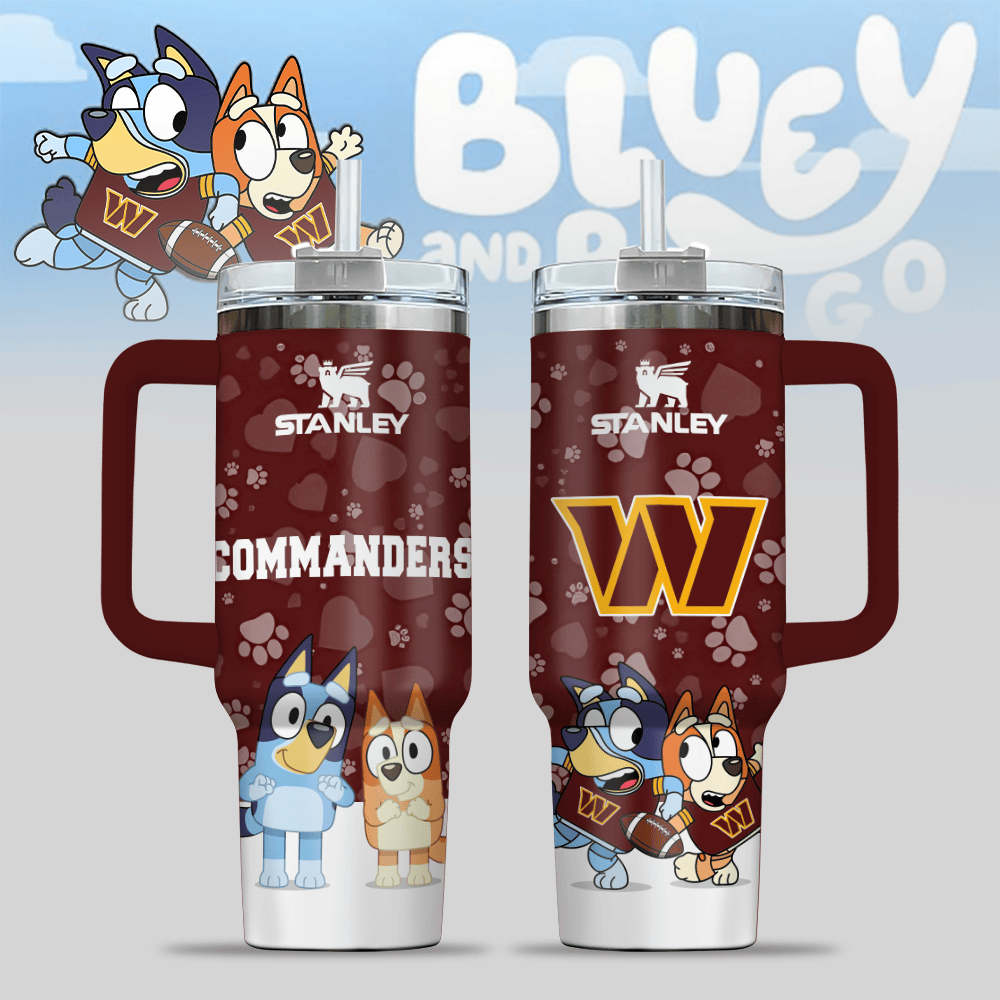 Washington Commanders NFL x Bluey Custom Stanley Cup 40 oz 30 oz Tumbler With Handle